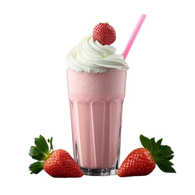 Glass of fresh strawberry milkshake