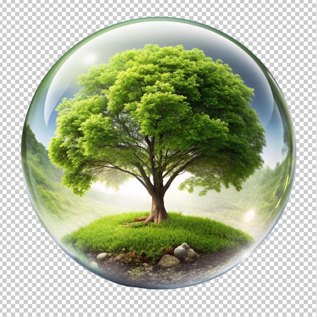 glass globe ball with tree growing and green nature transparent background