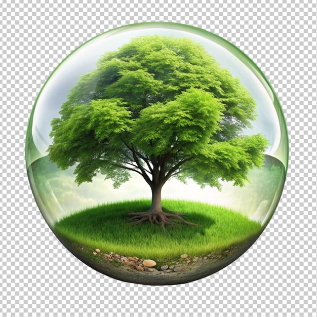 glass globe ball with tree growing and green nature transparent background