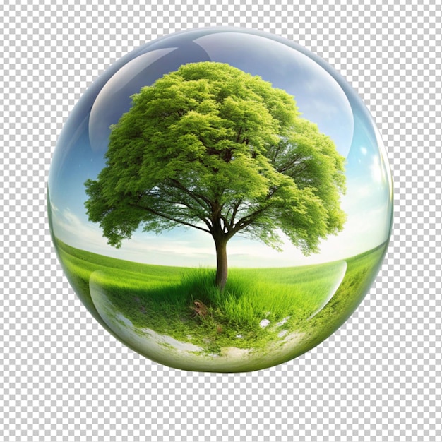 glass globe ball with tree growing and green nature transparent background