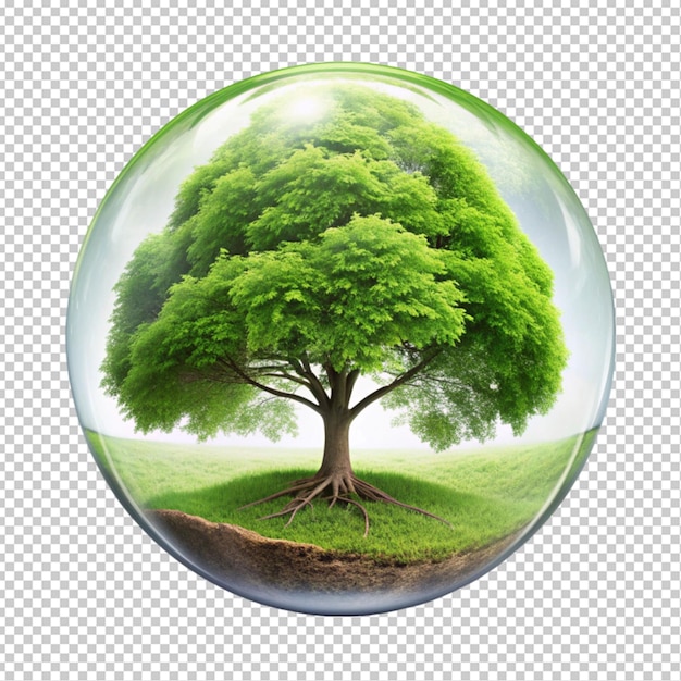 glass globe ball with tree growing and green nature transparent background