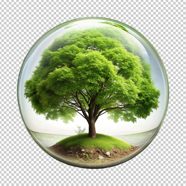 glass globe ball with tree growing and green nature transparent background