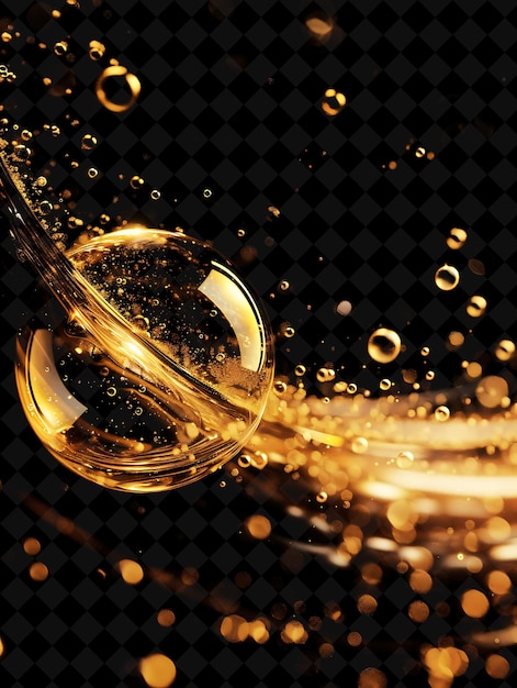 a glass of gold liquid with a gold background