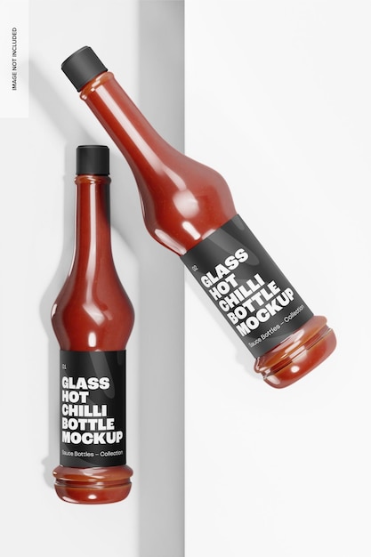 Glass Hot Chilli Sauce Bottles Mockup