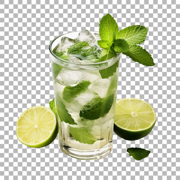 PSD a glass of ice water with lime and mint leaves