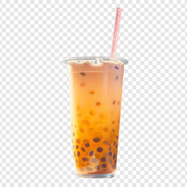 PSD a glass of iced tea with a red straw and a straw