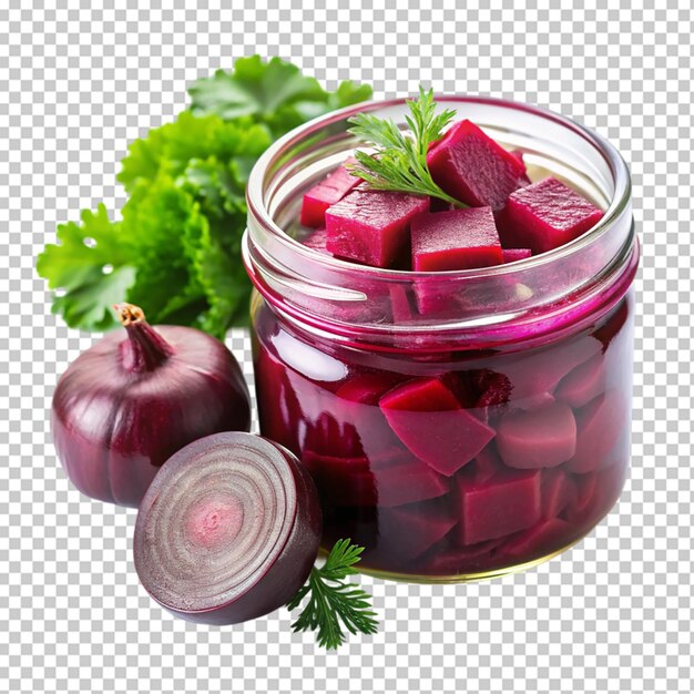 PSD a glass jar filled with red beets isolated on transparent background