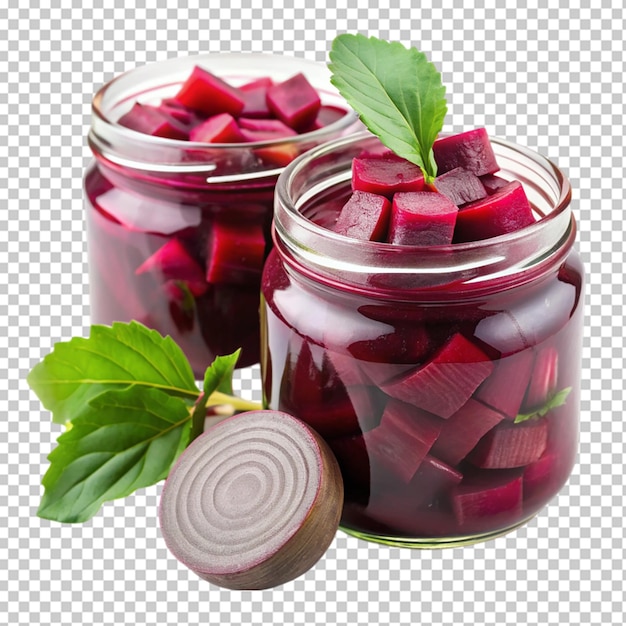 PSD a glass jar filled with red beets isolated on transparent background