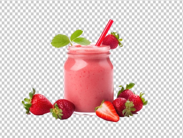 PSD a glass jar of strawberry smoothie with strawberries and strawberries