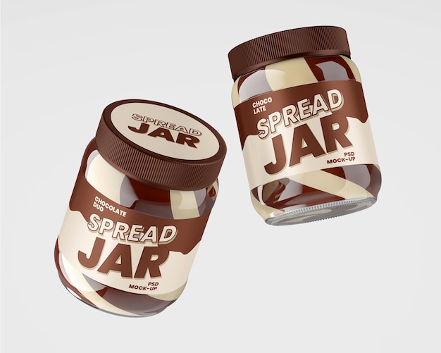 Glass jar with duo chocolate spread mockup