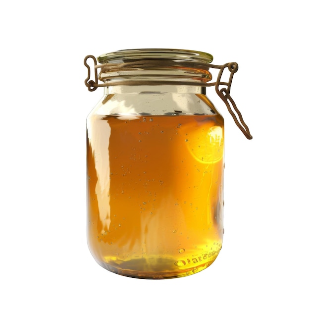 PSD a glass jar with a wire closure filled with golden honey