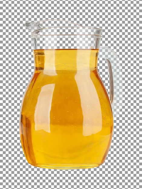 A glass jug of apple juice on a transparent background