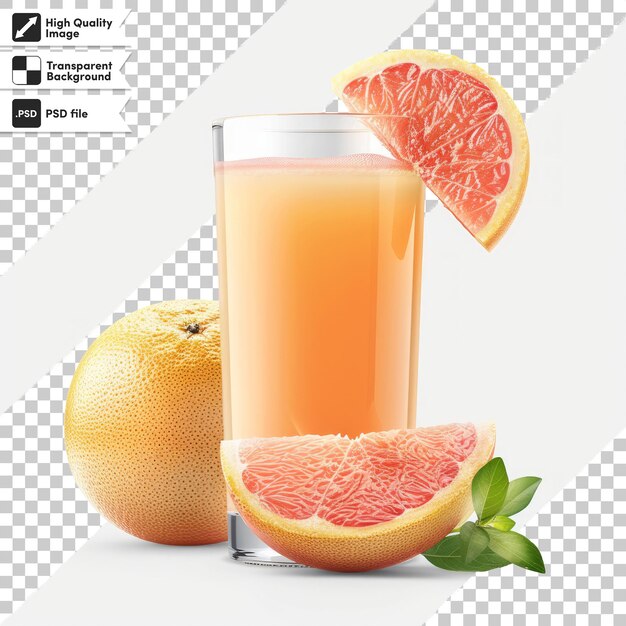 PSD a glass of juice with a lemon and a grapefruit on it