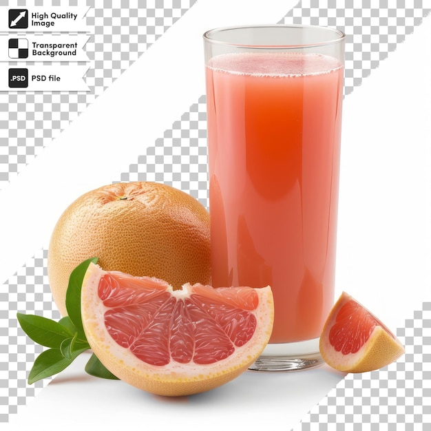 a glass of juice with a lemon and a grapefruit