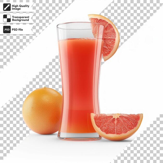 a glass of juice with a orange and a glass of juice