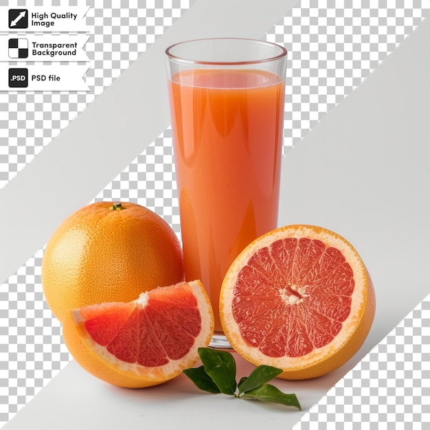 a glass of juice with a picture of a grapefruit and a grapefruit