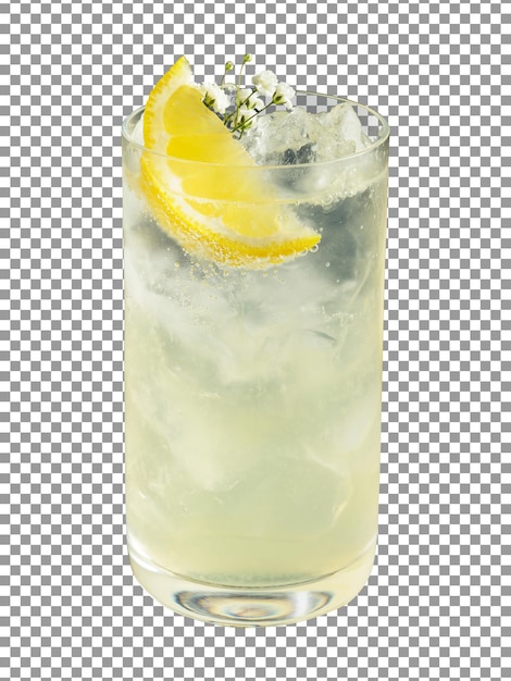 A glass of lemonade with a lemon slice on transparent background