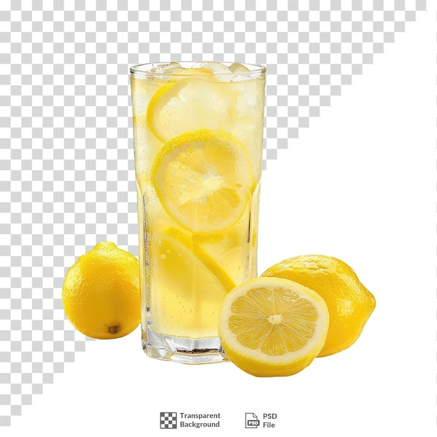 PSD a glass of lemonade with lemons transparent background