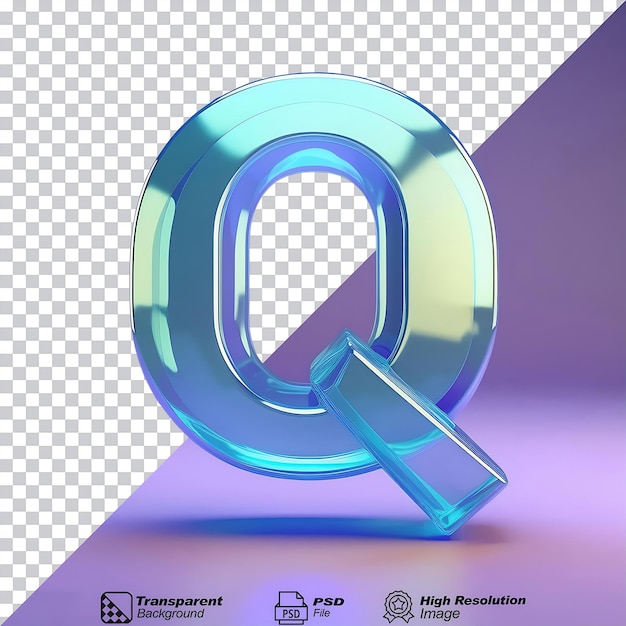 Glass Letter Q isolated on transparent background