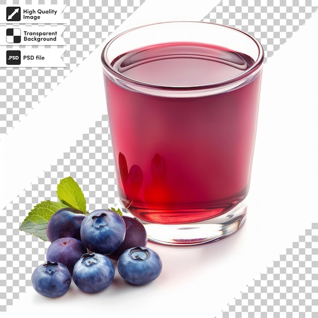 a glass of liquid with a blueberries in it