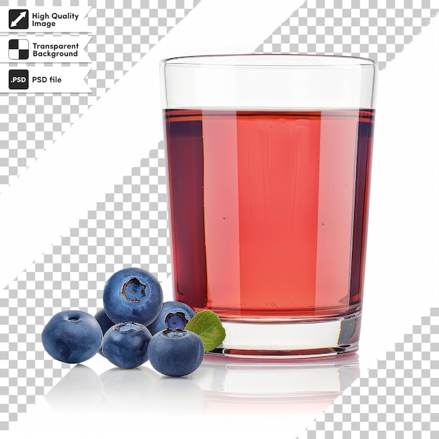 a glass of liquid with blueberries and a picture of a blueberries