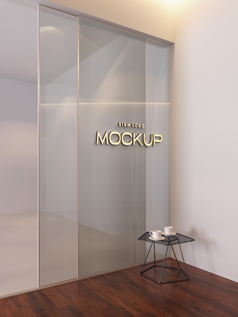 Glass logo on wall mockup