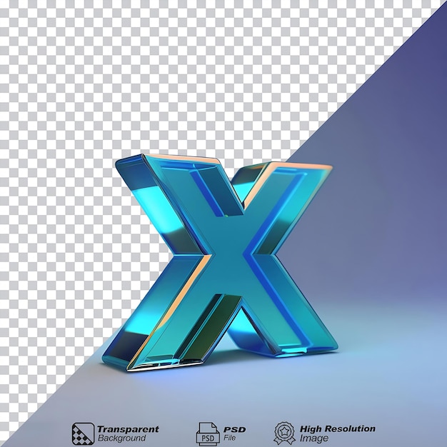 Glass Lowercase Letter X isolated on transparent background