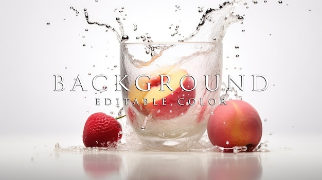 A glass of lychee juice with a splash coming out of the glass on a white background