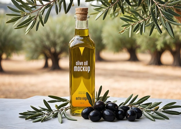 PSD glass olive oil bottle mockup psd template