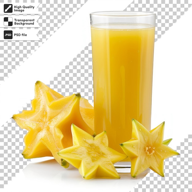 a glass of orange juice next to a star shaped starfish