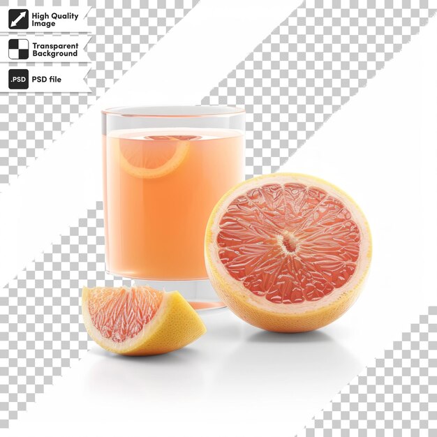 PSD a glass of orange juice with a lemon and a half of it