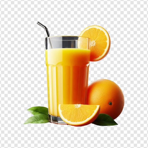 a glass of orange juice with a lemon and orange on it