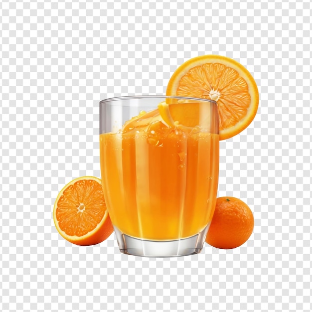 a glass of orange juice with orange slices on a checkered background