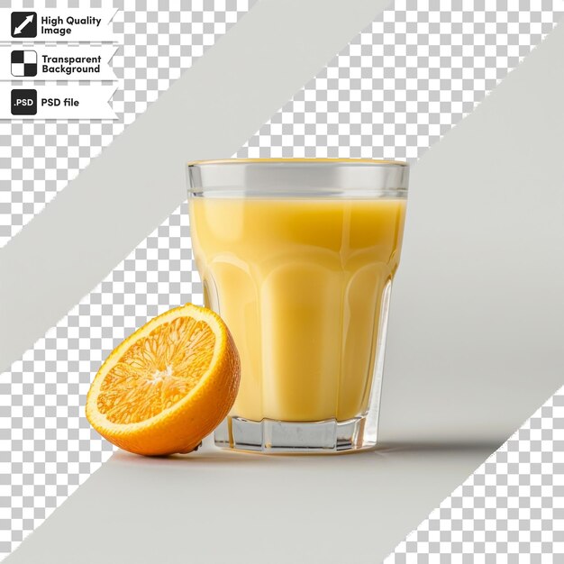 PSD a glass of orange juice with a picture of a half orange on it