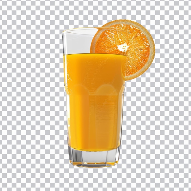 PSD a glass of orange juice with a slice of orange on a checkered background