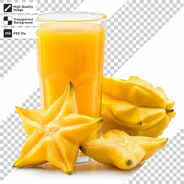 a glass of orange juice with starfish on it