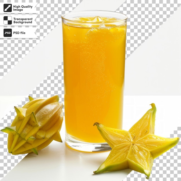 a glass of orange juice with a starfish on it