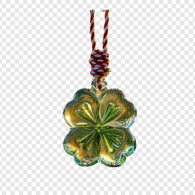 PSD a glass ornament with a green leaf that says xon it