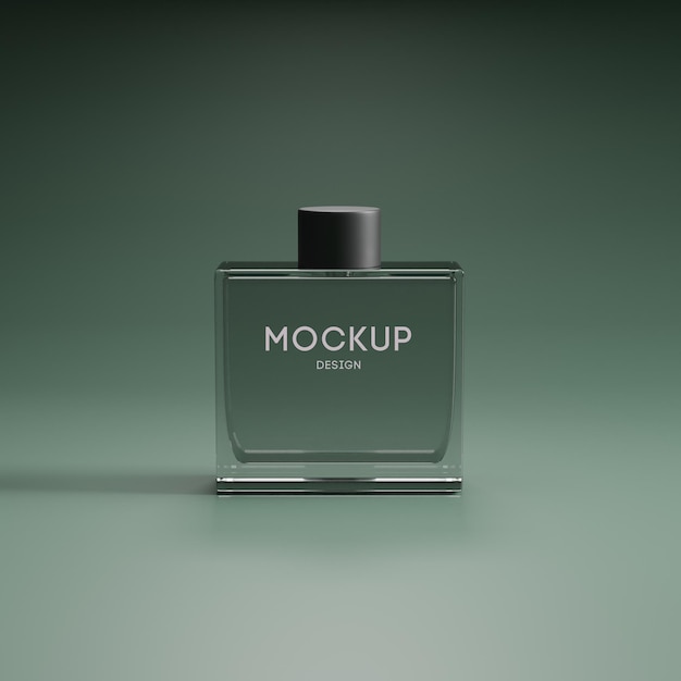 Glass parfume bottle mockup with green ambient