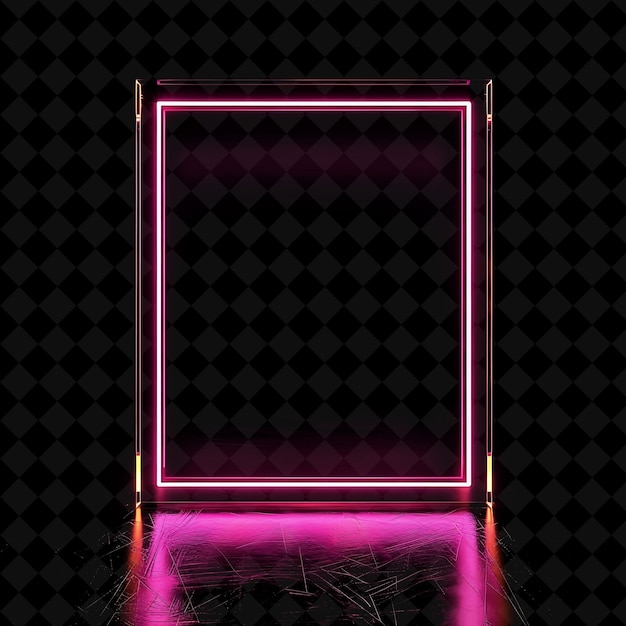 PSD glass picture frame with a warm pink neon glow made with tra neon object on dark background