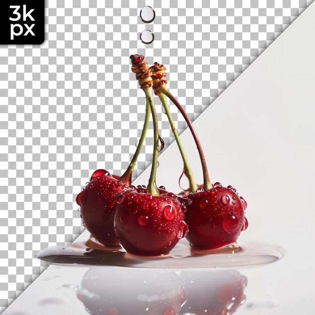 a glass plate with three cherries in the middle