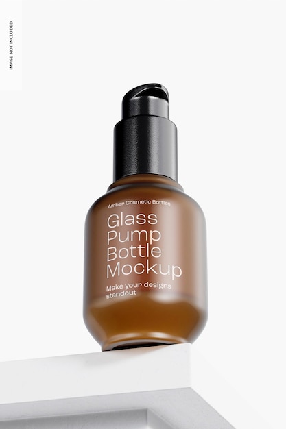 Glass Pump Bottle Mockup, Low Angle View