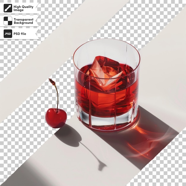 PSD a glass of red liquid is next to a cherry