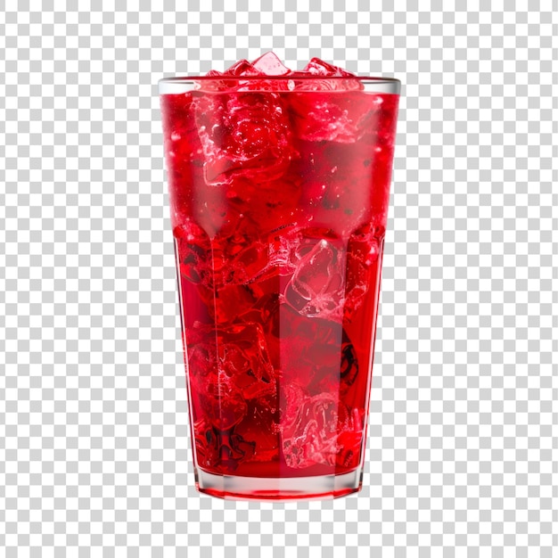 PSD a glass of red smoothie or cocktail juice with ice cubes on a transparent background