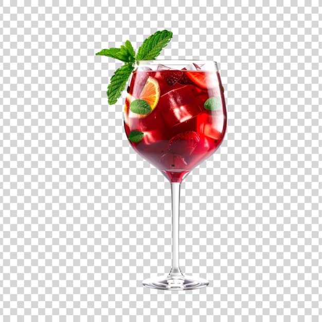 PSD a glass of red smoothie or cocktail juice with ice cubes on a transparent background