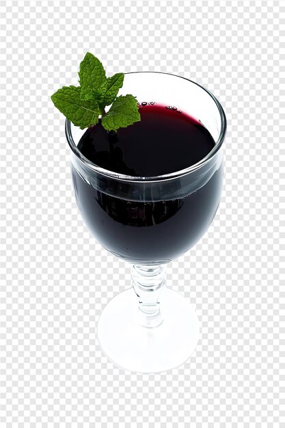 PSD a glass of red wine with a mint leaf on it