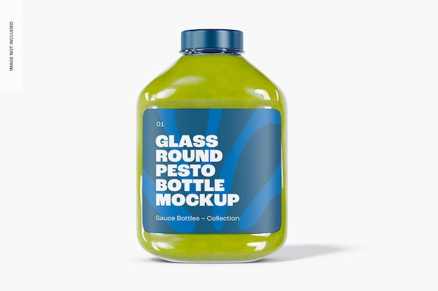 Glass Round Pesto Bottle Mockup, Front View