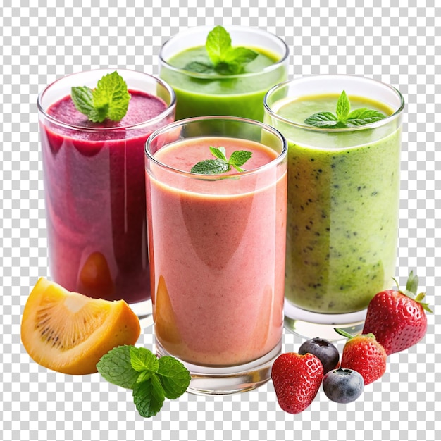 A glass of a smoothie with a straw on transparent background