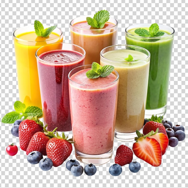 A glass of a smoothie with a straw on transparent background