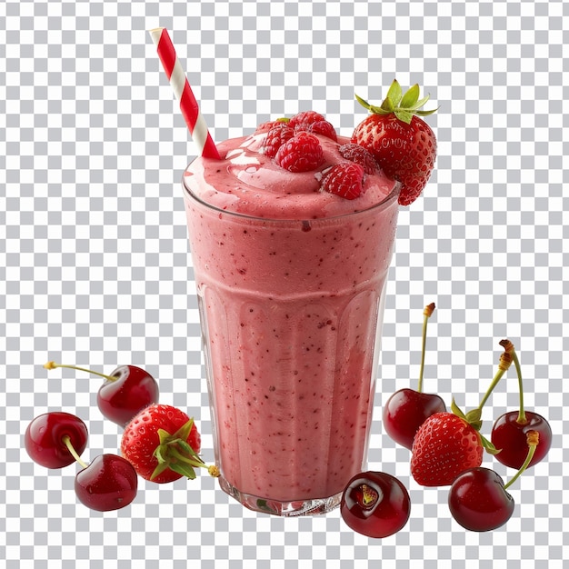 a glass of strawberry smoothie with a strawberries on it